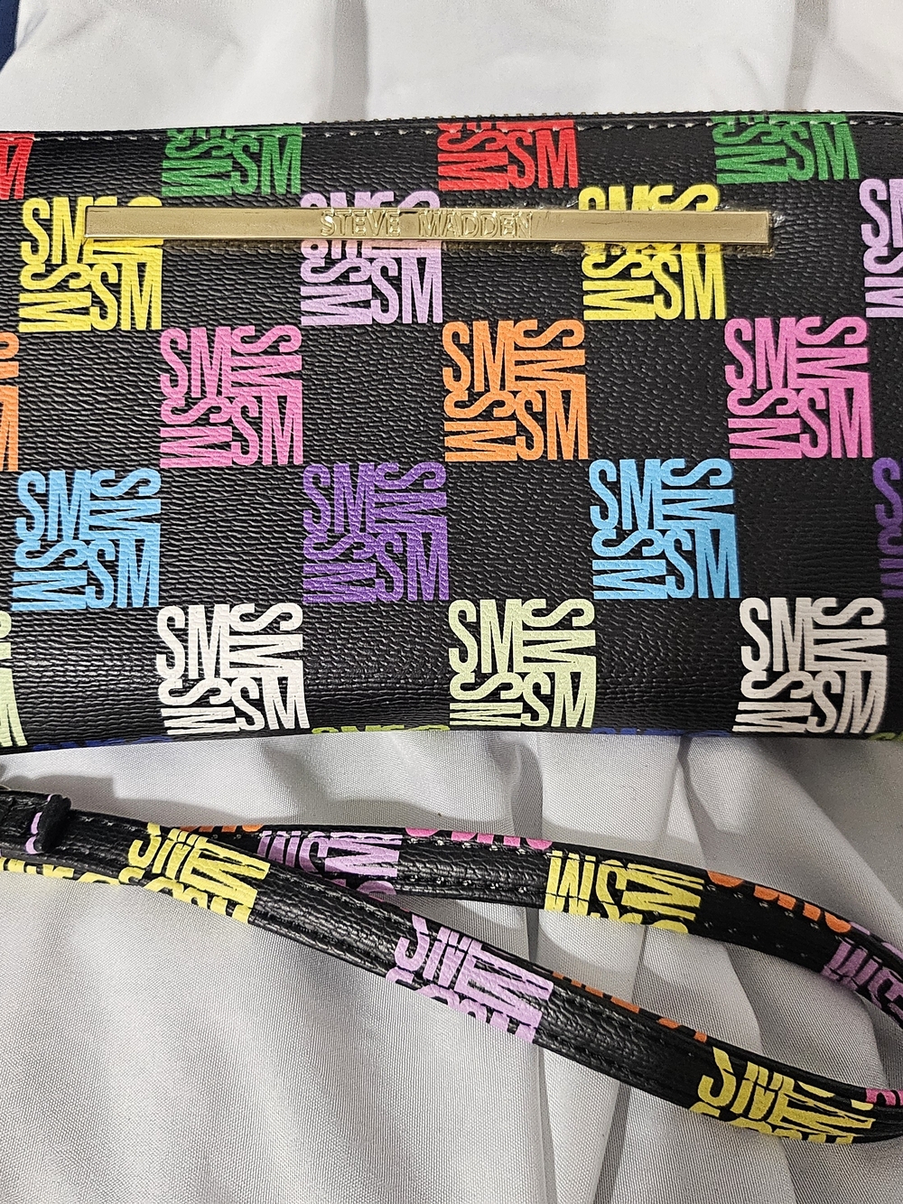 Steve Madden Black Multicolor Logo Crossbody Bag